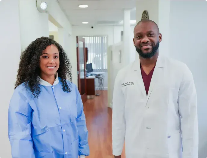 Dr. Ntekim and a dental assistant at Seren Advanced Dentistry Oxnard